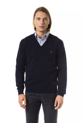 Uominitaliani Blue Merino Men Sweater -   -  Uominitaliani.