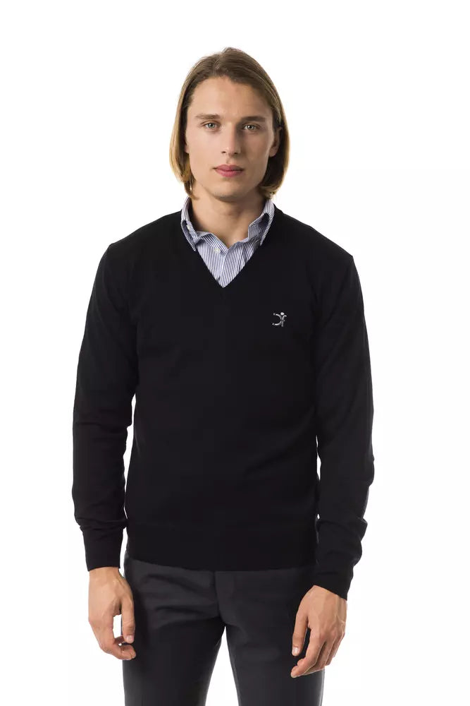 Uominitaliani Black Merino Wool Men Sweater -   -  Uominitaliani.