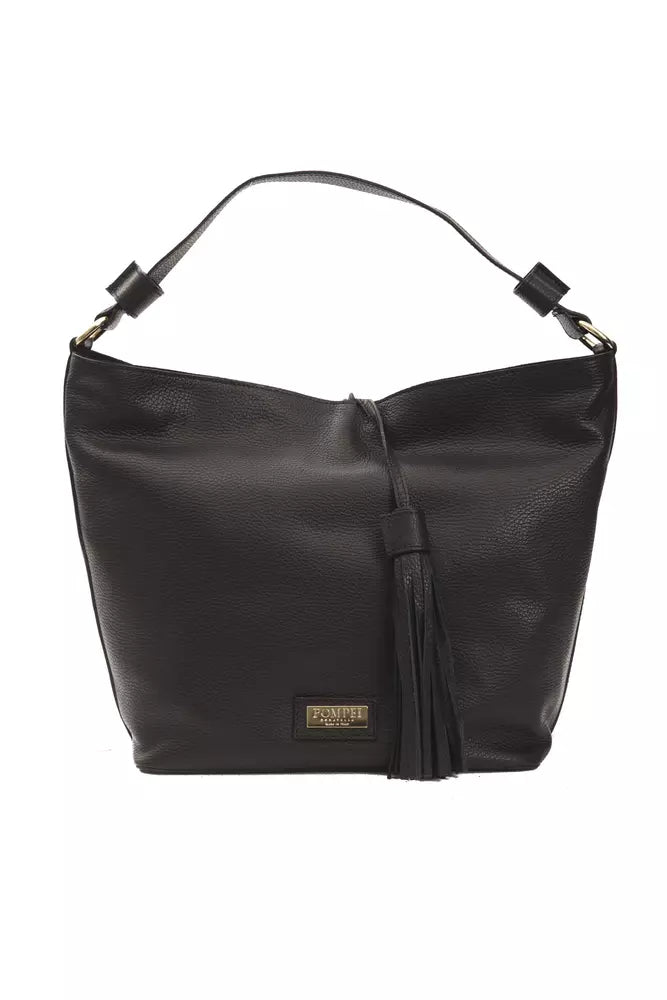 Pompei Donatella Black Leather Women Shoulder Bag -  Luxury Shoulder Bag for Women -  Pompei Donatella.