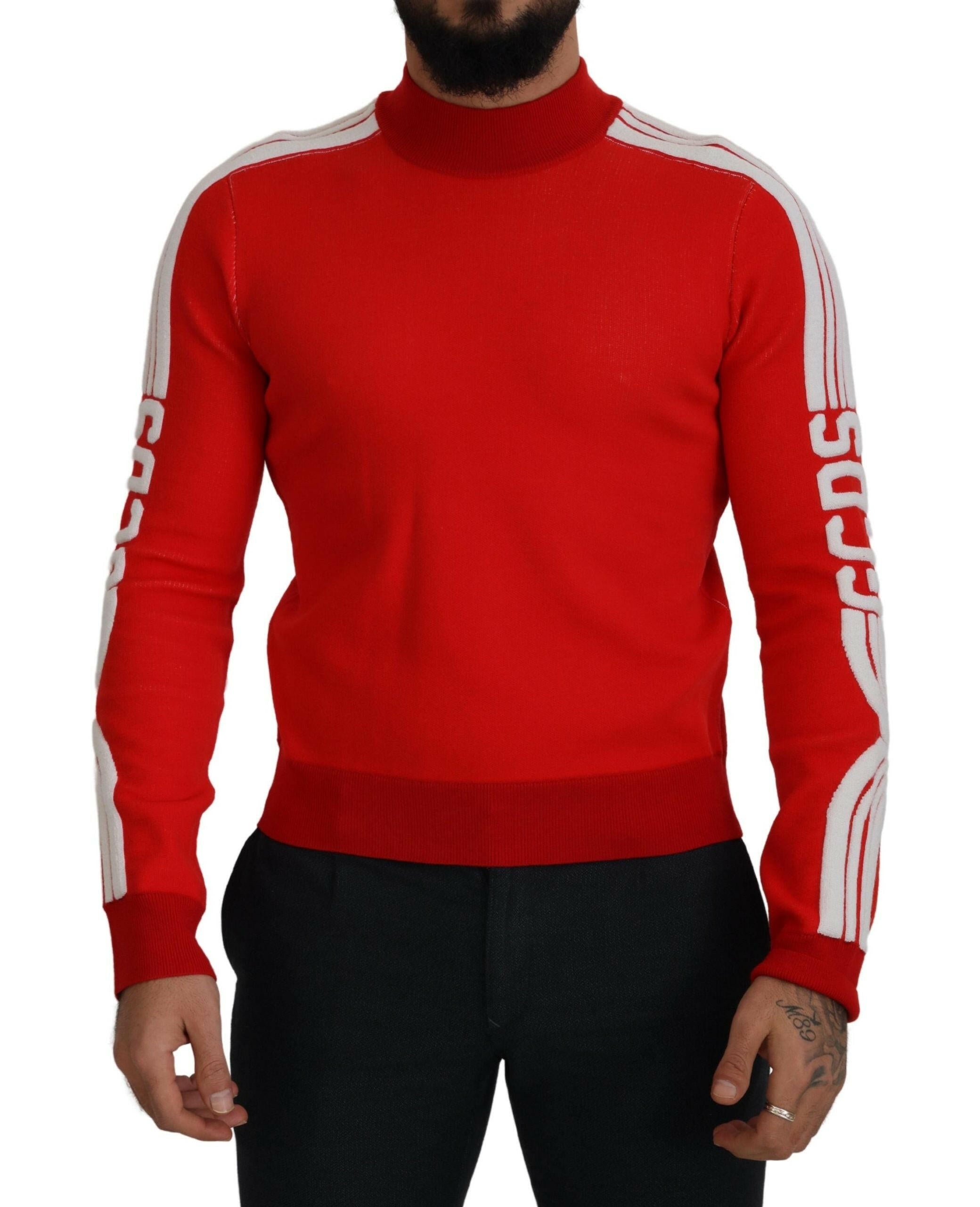 GCDS Red Wool Logo Printed Crew Neck Men Pullover Sweater -   -  GCDS.