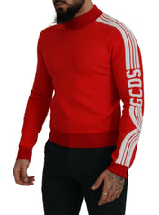 GCDS Red Wool Logo Printed Crew Neck Men Pullover Sweater -   -  GCDS.