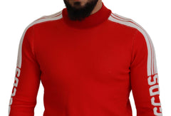 GCDS Red Wool Logo Printed Crew Neck Men Pullover Sweater -   -  GCDS.