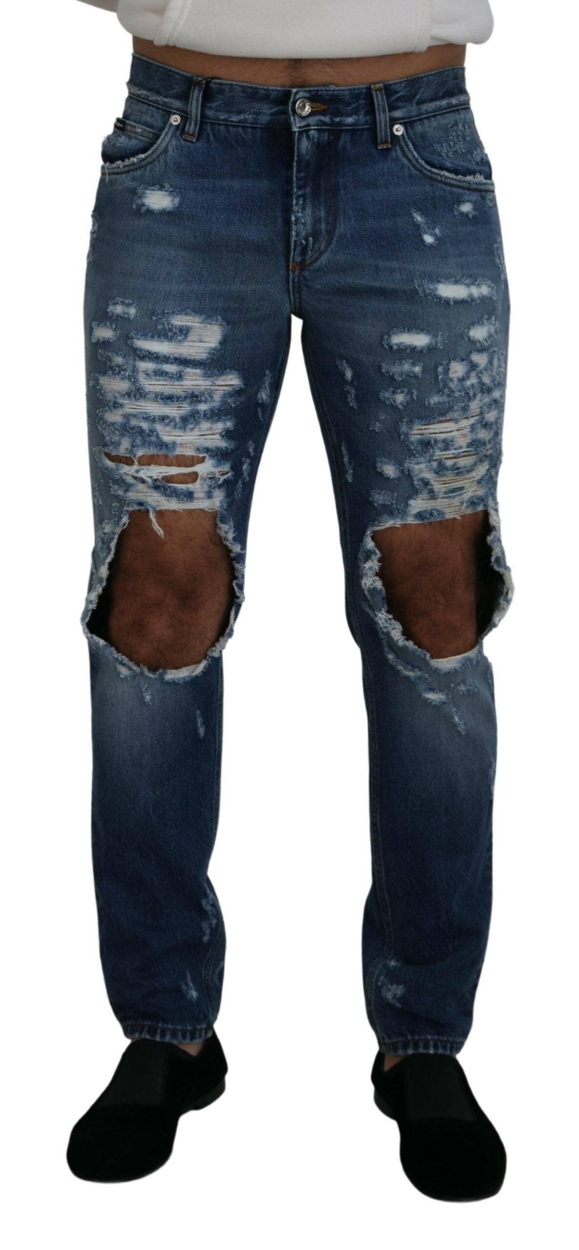 Dolce & Gabbana Blue Cotton Tattered Men Denim Jeans -   -  Dolce & Gabbana.