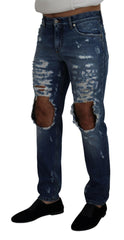 Dolce & Gabbana Blue Cotton Tattered Men Denim Jeans -   -  Dolce & Gabbana.