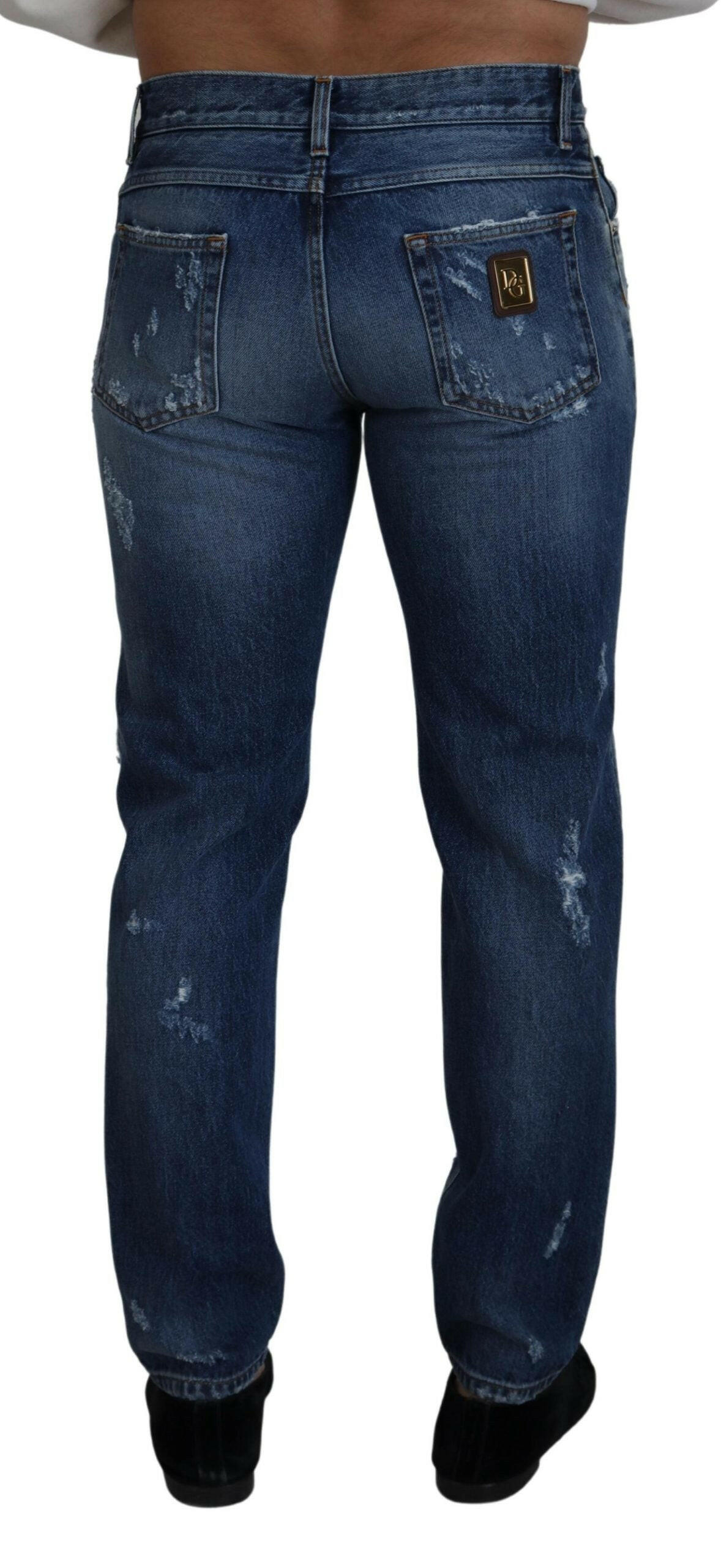 Dolce & Gabbana Blue Cotton Tattered Men Denim Jeans -   -  Dolce & Gabbana. Dolce & Gabbana Blue Cotton Tattered Men Denim Jeans -   -  Dolce & Gabbana.