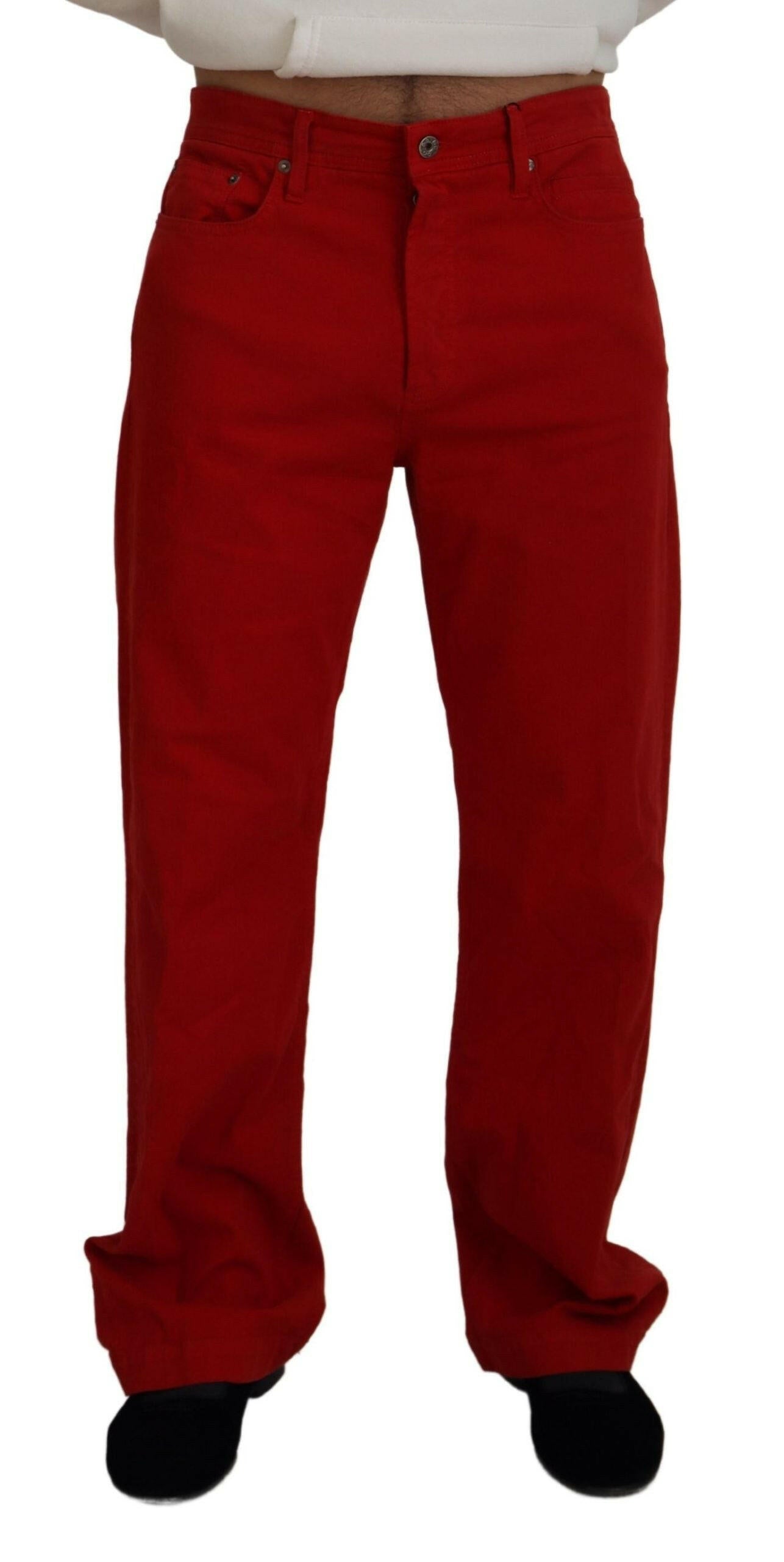 Dolce & Gabbana Red Cotton Straight Fit Men Denim Jeans -   -  Dolce & Gabbana.