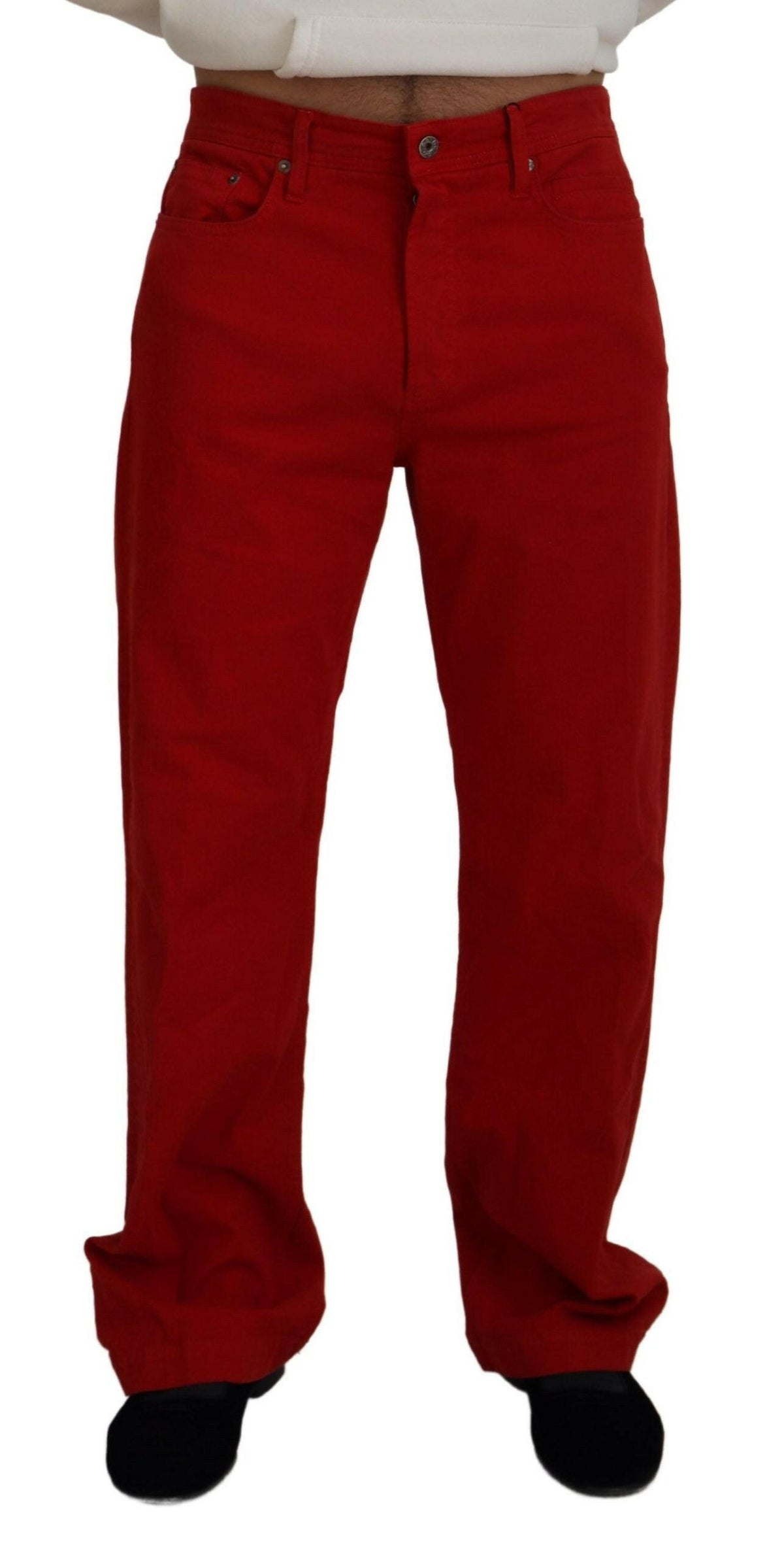 Dolce & Gabbana Red Cotton Straight Fit Men Denim Jeans -   -  Dolce & Gabbana.