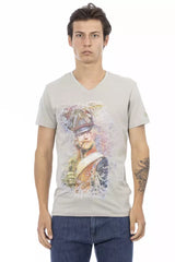 Trussardi Action Gray Cotton Men's V-Neck T-Shirt - - Trussardi Action.