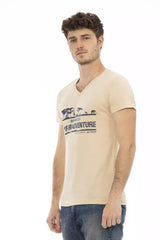 Trussardi Action Beige Cotton Men V-Neck T-Shirt - - Trussardi Action.