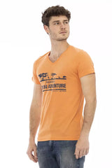 Trussardi Action Orange Cotton Men V-Neck T-Shirt - - Trussardi Action.