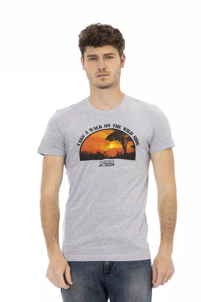 Trussardi Action Gray Cotton Men T-Shirt - - Trussardi Action.