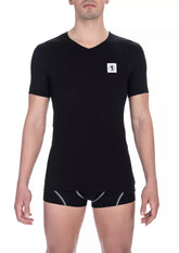 Bikkembergs Black Cotton Men's V-Neck T-Shirt -   -  Bikkembergs.