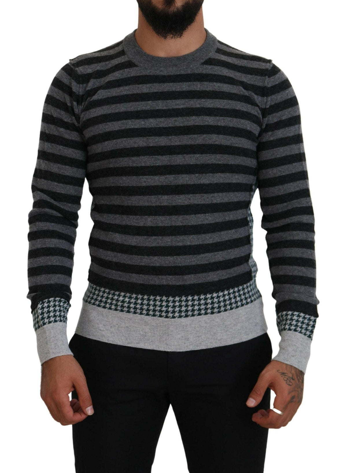 Dolce & Gabbana Black Gray Wool Logo Pullover Sweater -   -  Dolce & Gabbana.