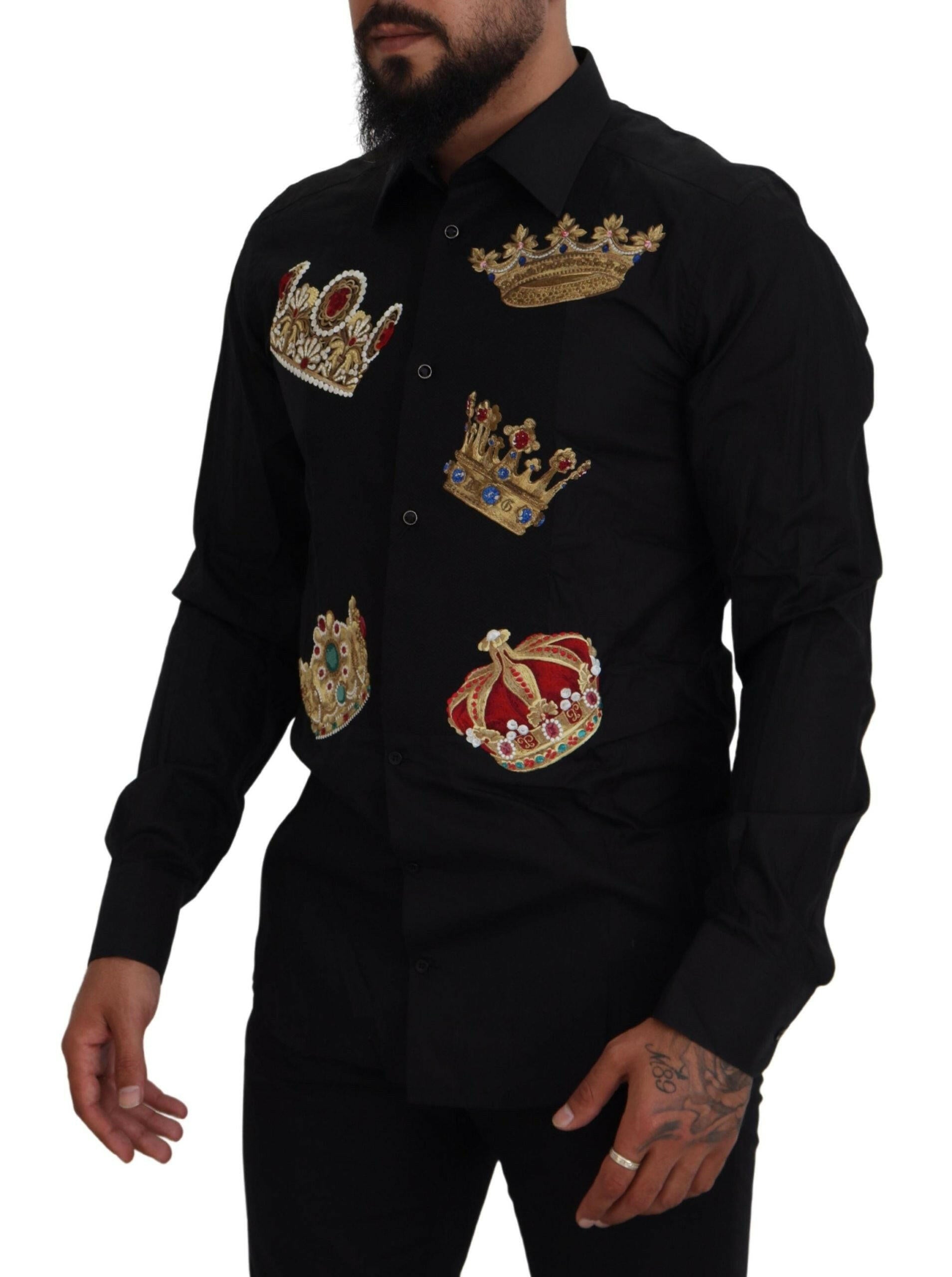 Dolce & Gabbana Black Gold Crown Slim Fit Dress Formal Shirt -   -  Dolce & Gabbana. Dolce & Gabbana Black Gold Crown Slim Fit Dress Formal Shirt -   -  Dolce & Gabbana.