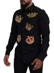 Dolce & Gabbana Black Gold Crown Slim Fit Dress Formal Shirt -   -  Dolce & Gabbana.