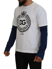 Dolce & Gabbana White Blue DG Crown Pullover Sweater - - Dolce & Gabbana.