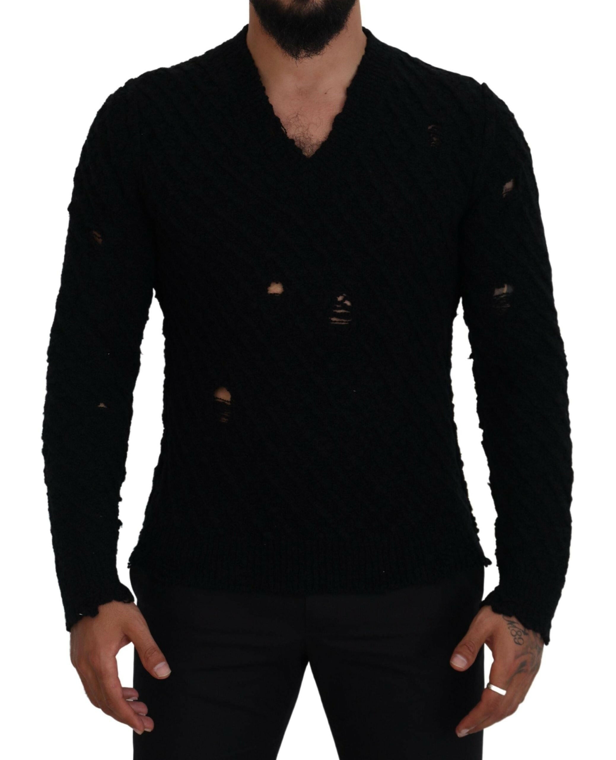 Dolce & Gabbana Black Wool V-neck Knitted Pullover Sweater -   -  Dolce & Gabbana.