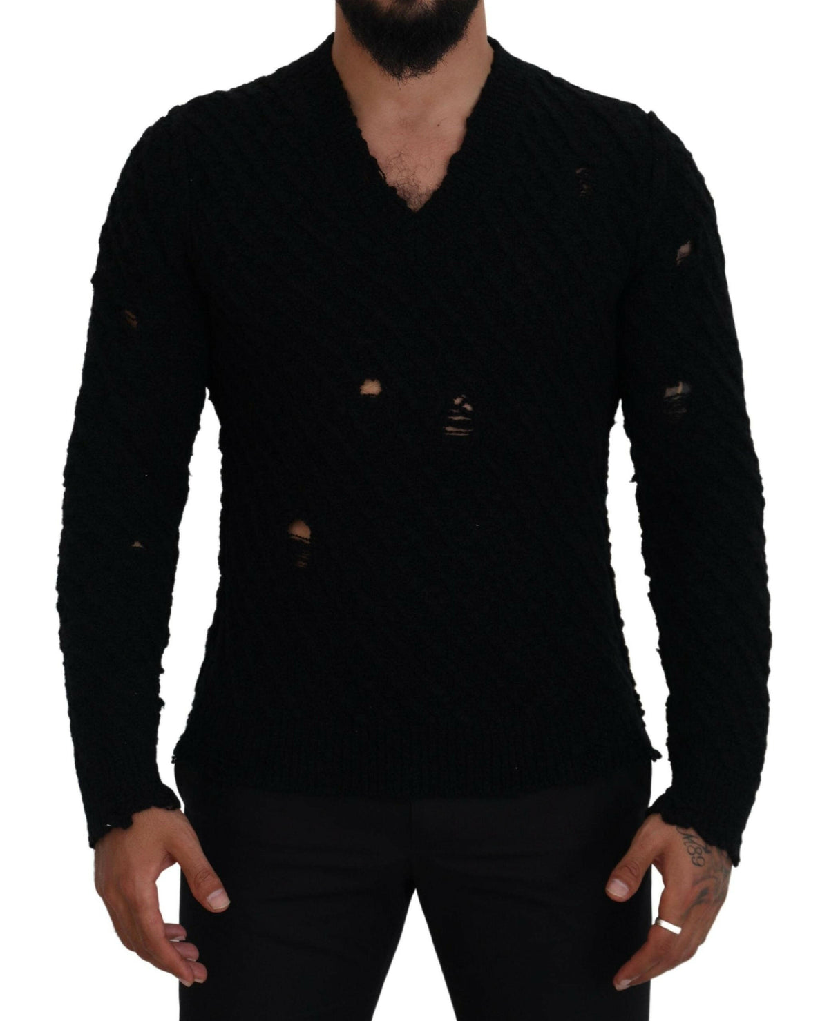 Dolce & Gabbana Black Wool V-neck Knitted Pullover Sweater -   -  Dolce & Gabbana.