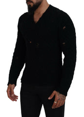 Dolce & Gabbana Black Wool V-neck Knitted Pullover Sweater -   -  Dolce & Gabbana.
