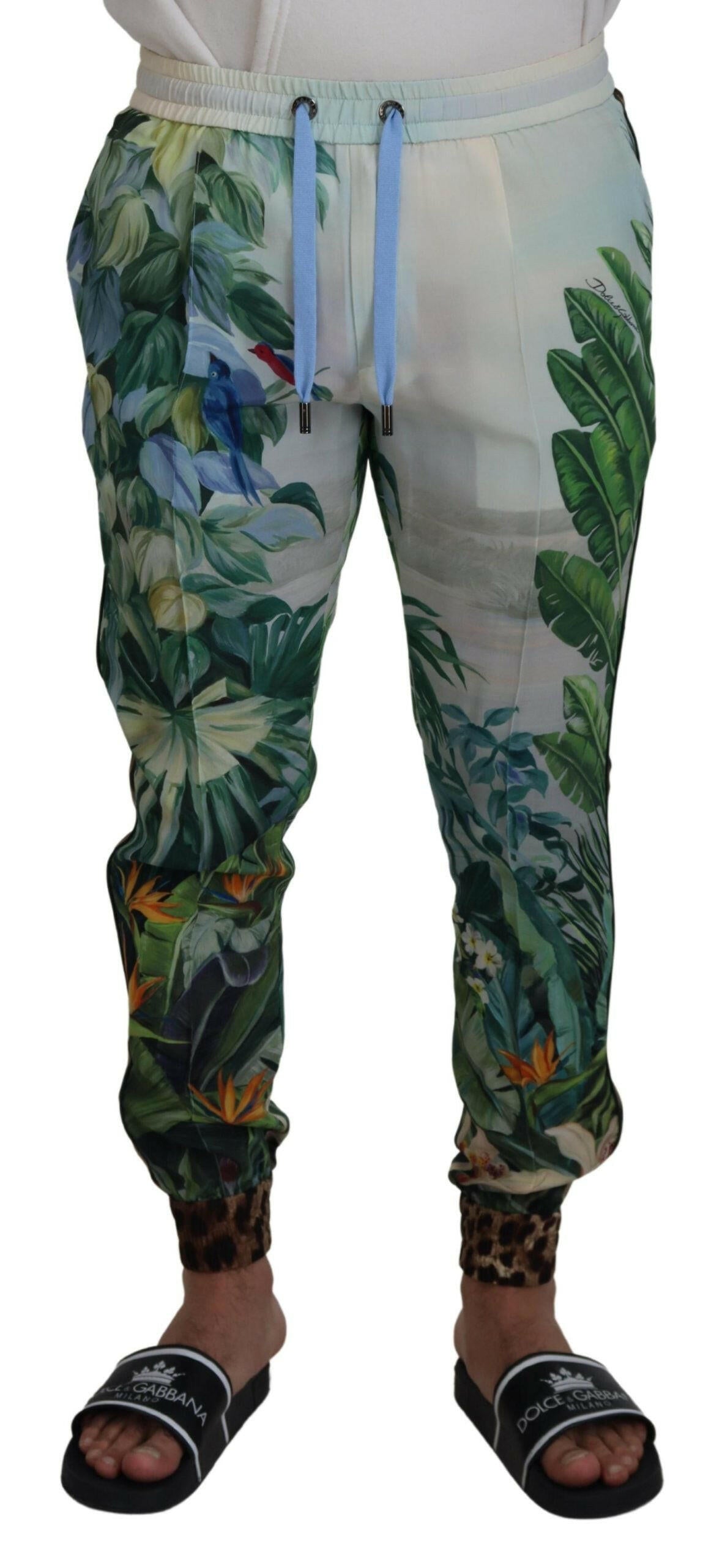 Dolce & Gabbana White Floral Printed Men Jogger Pants -   -  Dolce & Gabbana.