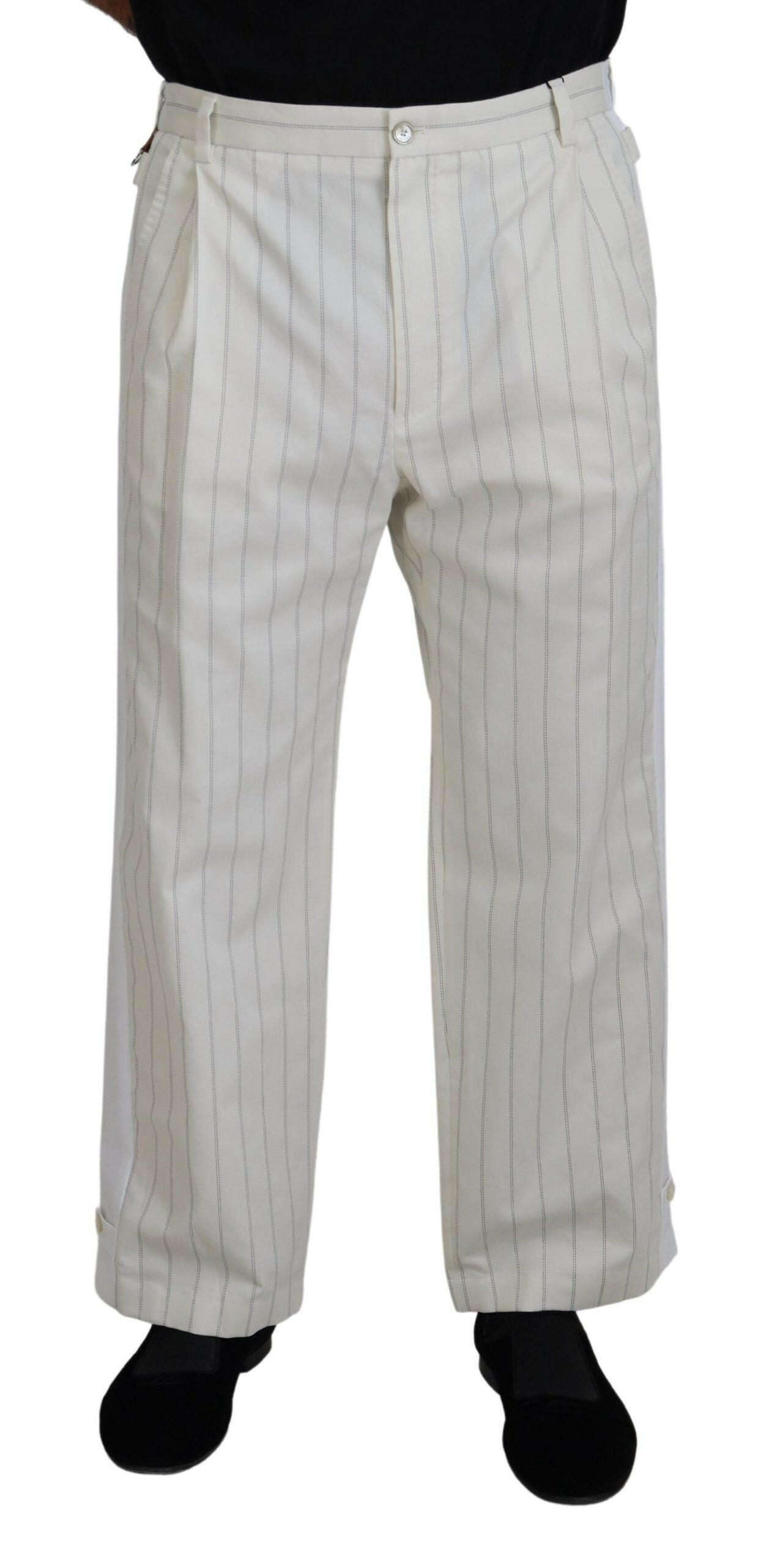 Dolce & Gabbana White Cotton Striped Formal Pants -   -  Dolce & Gabbana.