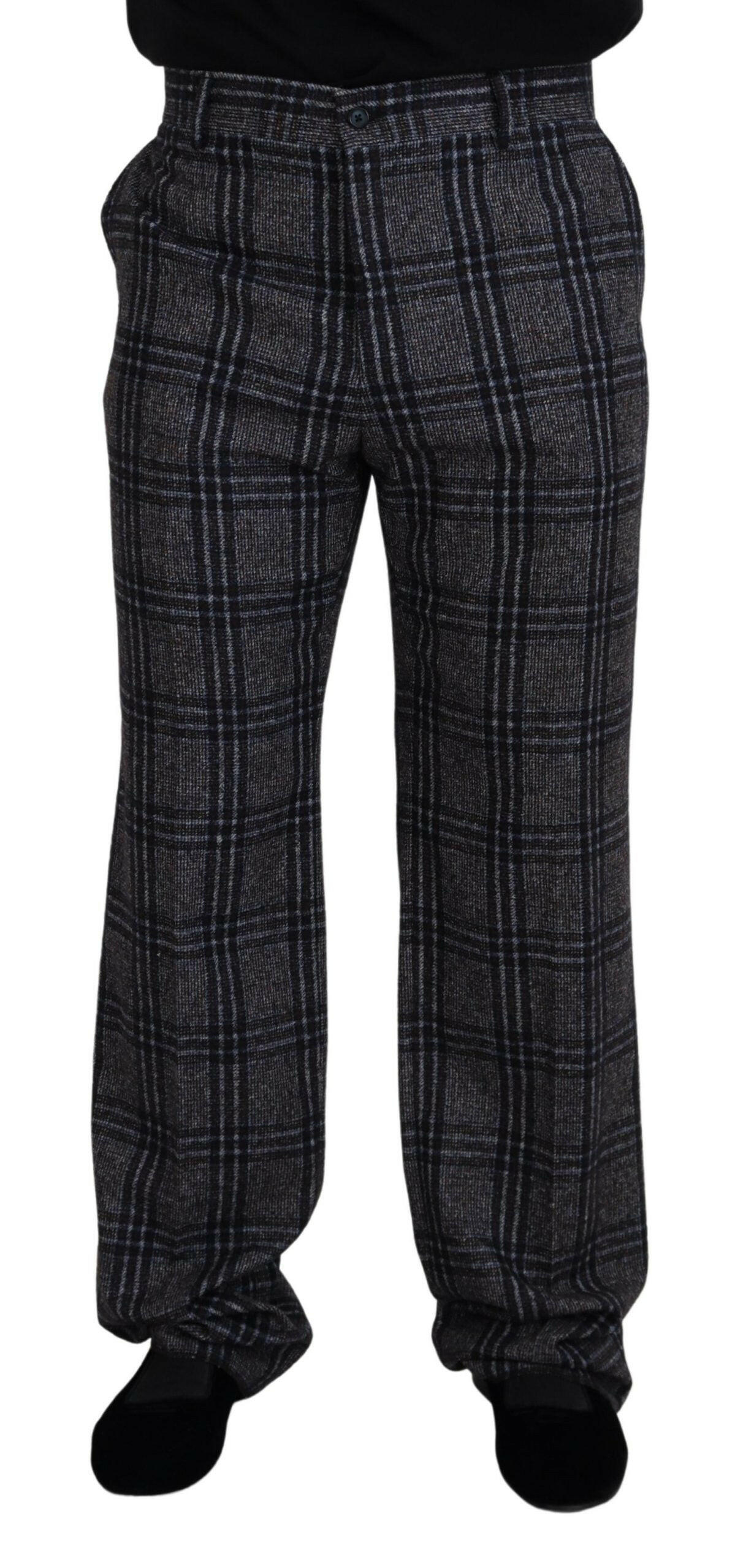 Dolce & Gabbana Gray Checkered Mid Waist Men Pants -   -  Dolce & Gabbana.