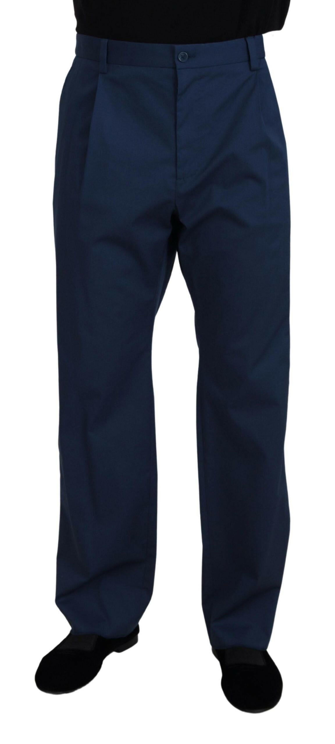 Dolce & Gabbana Blue Cotton Straight Fit Pants -   -  Dolce & Gabbana.