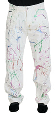 Dolce & Gabbana White Cotton Color Splash Print Denim Pants -   -  Dolce & Gabbana.