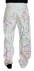 Dolce & Gabbana White Cotton Color Splash Print Denim Pants -   -  Dolce & Gabbana.