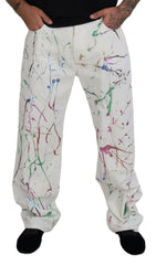 Dolce & Gabbana White Cotton Color Splash Print Denim Pants -   -  Dolce & Gabbana.
