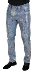 Dolce & Gabbana Blue Cotton Color Splash Print Denim Jeans -   -  Dolce & Gabbana.