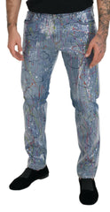 Dolce & Gabbana Blue Cotton Color Splash Print Denim Jeans -   -  Dolce & Gabbana.