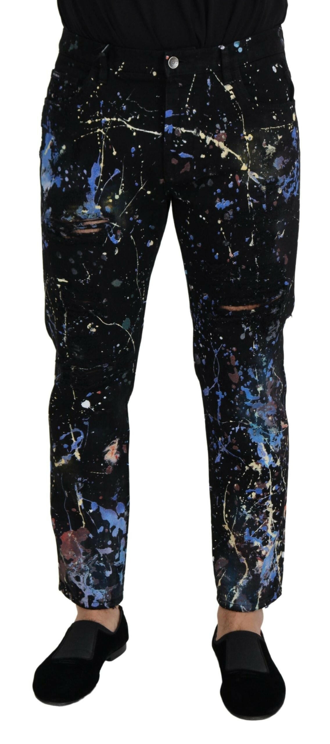 Dolce & Gabbana Black Cotton Color Splash Print Denim Jeans -   -  Dolce & Gabbana.