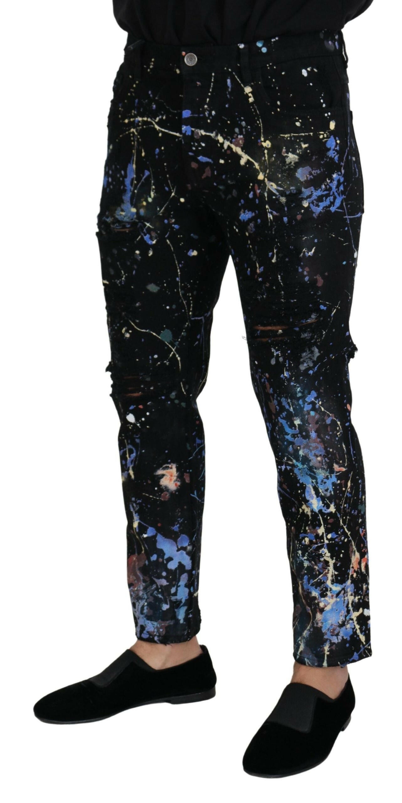 Dolce & Gabbana Black Cotton Color Splash Print Denim Jeans -   -  Dolce & Gabbana. Dolce & Gabbana Black Cotton Color Splash Print Denim Jeans -   -  Dolce & Gabbana.