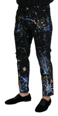 Dolce & Gabbana Black Cotton Color Splash Print Denim Jeans -   -  Dolce & Gabbana.