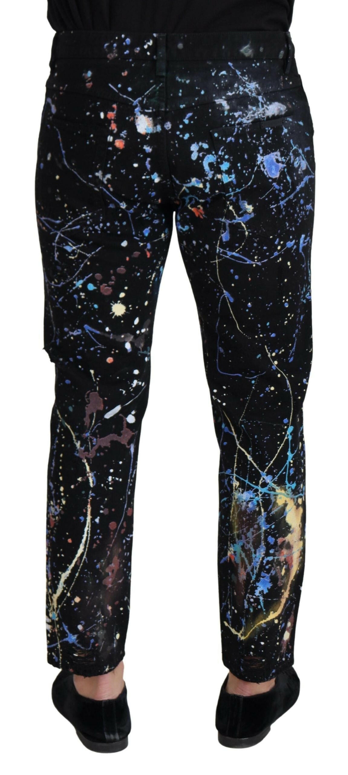 Dolce & Gabbana Black Cotton Color Splash Print Denim Jeans -   -  Dolce & Gabbana. Dolce & Gabbana Black Cotton Color Splash Print Denim Jeans -   -  Dolce & Gabbana.