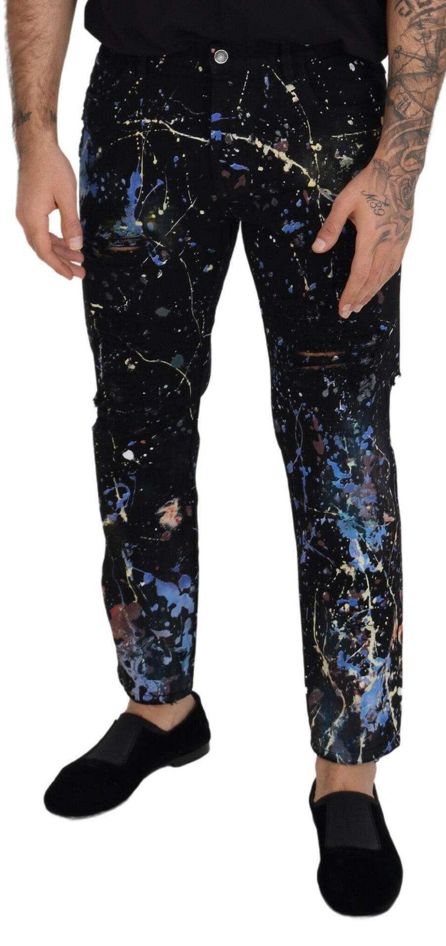 Dolce & Gabbana Black Cotton Color Splash Print Denim Jeans -   -  Dolce & Gabbana. Dolce & Gabbana Black Cotton Color Splash Print Denim Jeans -   -  Dolce & Gabbana.