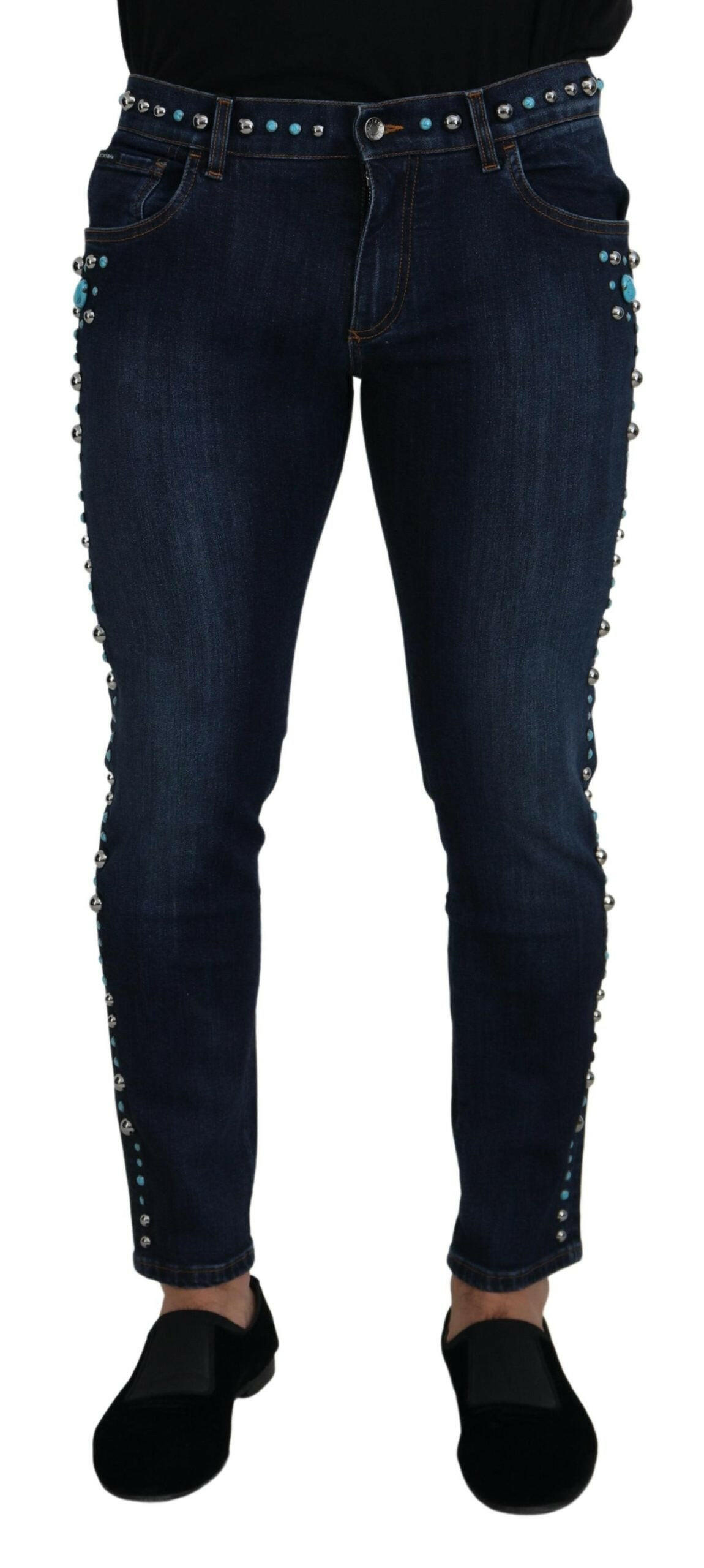 Dolce & Gabbana Blue Cotton Studded Low Waist Denim Jeans -   -  Dolce & Gabbana.