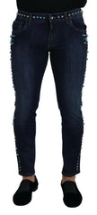 Dolce & Gabbana Blue Cotton Studded Low Waist Denim Jeans -   -  Dolce & Gabbana.