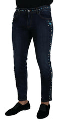 Dolce & Gabbana Blue Cotton Studded Low Waist Denim Jeans -   -  Dolce & Gabbana.