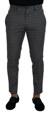 Dolce & Gabbana Grey Cotton Checkered Chino Pants -   -  Dolce & Gabbana.