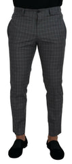 Dolce & Gabbana Grey Cotton Checkered Chino Pants -   -  Dolce & Gabbana.
