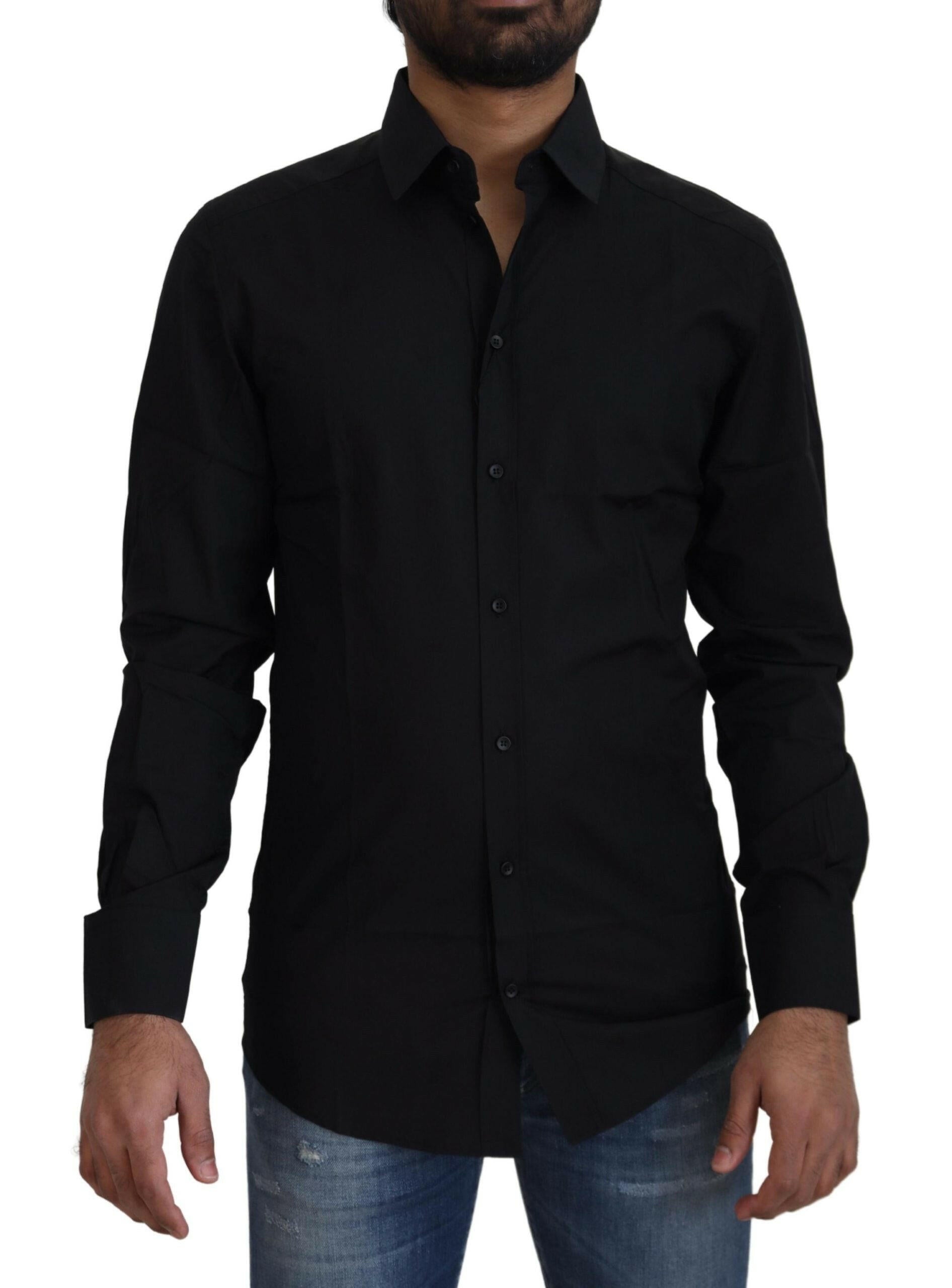 Dolce & Gabbana Black Cotton Slim Fit Formal Dress GOLD Shirt -   -  Dolce & Gabbana.
