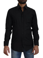 Dolce & Gabbana Black Cotton Slim Fit Formal Dress GOLD Shirt -   -  Dolce & Gabbana.