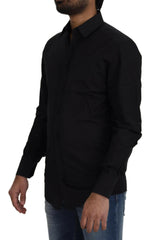 Dolce & Gabbana Black Cotton Slim Fit Formal Dress GOLD Shirt -   -  Dolce & Gabbana.