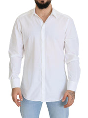 Dolce & Gabbana White Cotton Slim Fit Formal Dress GOLD Shirt -   -  Dolce & Gabbana.