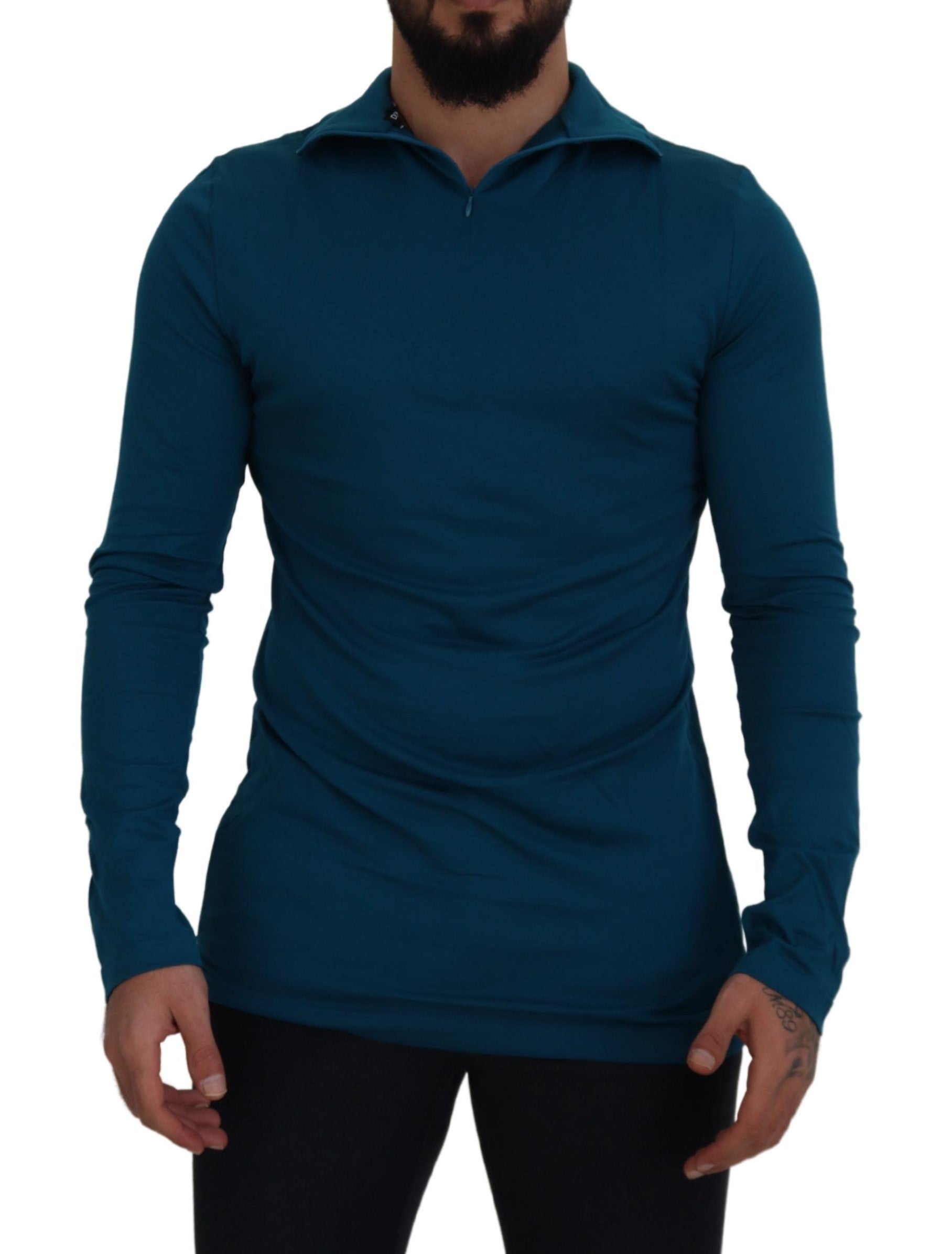 Dolce & Gabbana Blue Cotton Collared Slim Pullover Sweater -   -  Dolce & Gabbana.