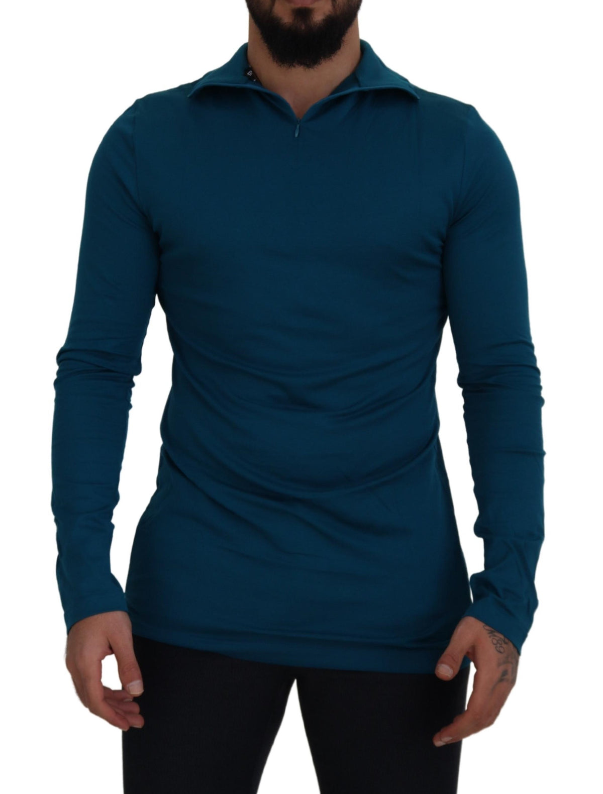 Dolce & Gabbana Blue Cotton Collared Slim Pullover Sweater -   -  Dolce & Gabbana.