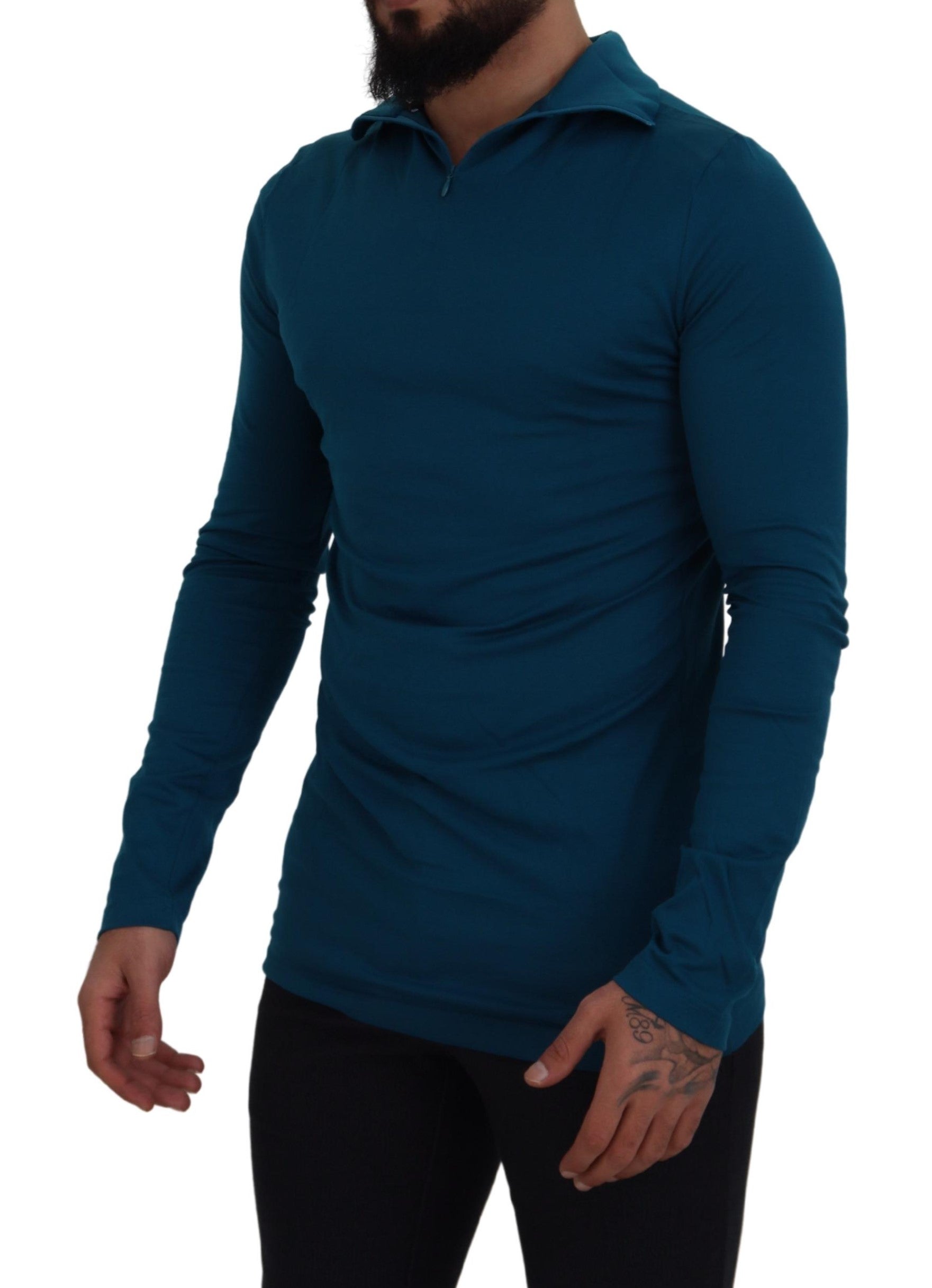 Dolce & Gabbana Blue Cotton Collared Slim Pullover Sweater -   -  Dolce & Gabbana. Dolce & Gabbana Blue Cotton Collared Slim Pullover Sweater -   -  Dolce & Gabbana.