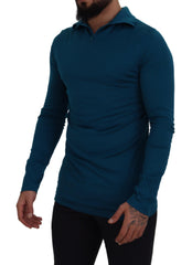 Dolce & Gabbana Blue Cotton Collared Slim Pullover Sweater -   -  Dolce & Gabbana.